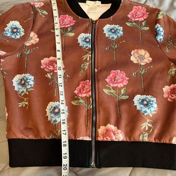 🎄Jealous Tomato Faux Suede Floral Print Crop Bomber Jacket - Picture 13 of 15